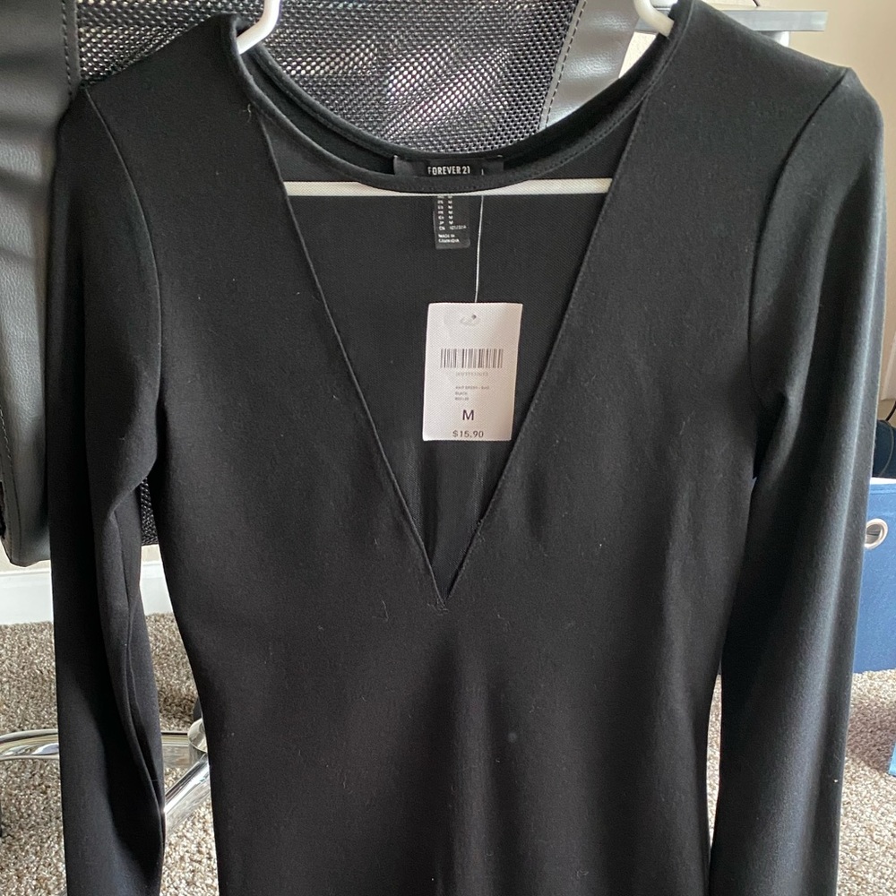 Black long sleeve Mesh V-Neck Forever 21 dress